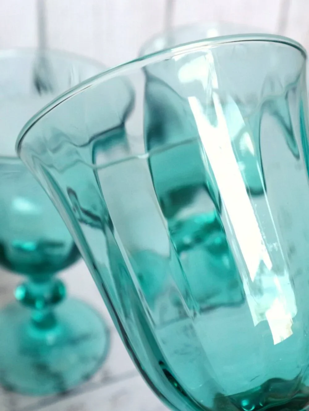 Vintage Luminarc France Monaco Cavalier Goblets Aqua Blue-Green Glasses Set (3)